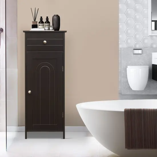 Wooden Storage Free-Standing Floor Cabinet with Drawer and Shelf Brown {4}