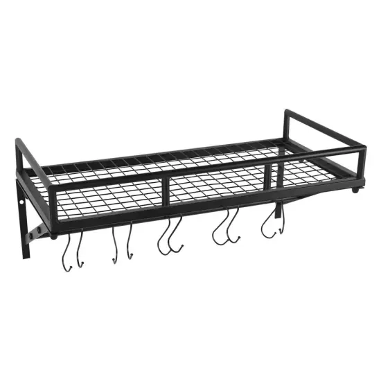 Kitchen Wall Mounted Storage Shelf for Cookware Pan Pot Organizer Rack 10 Hooks {2}
