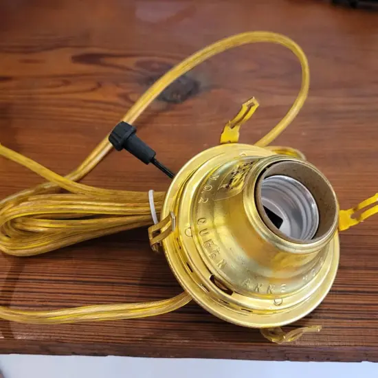B & P Lamps Electric Burner Queen Anne Solid Brass #2 with 6 foot Gold Cord {4}