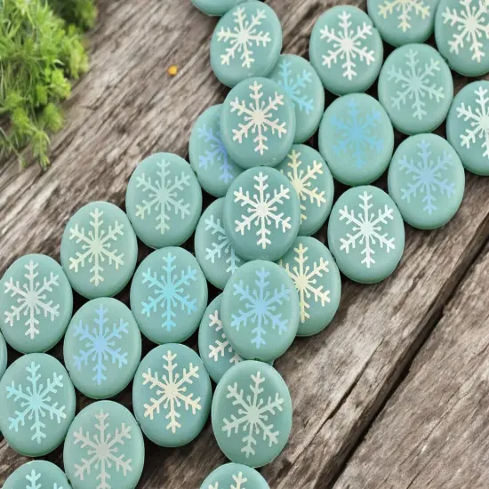 *8* 17mm Opaque Turquoise Satin AB Laser Tattoo Snowflake Coin Beads {1}