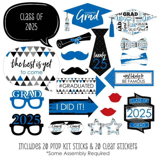 Big Dot of Happiness Blue 2025 Graduation Party Photo Booth Props Kit - 20 Count {4}