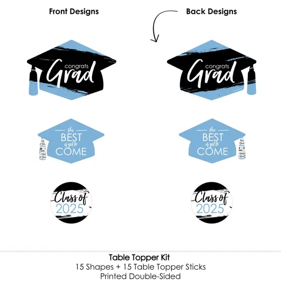 Big Dot of Happiness Light Blue 2025 Graduation Party Centerpiece Sticks - Table Toppers - Set of 15 {7}