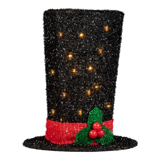 Northlight 9.25" Lighted Black Tinsel Top Hat Christmas Tree Topper, Clear Lights {5}