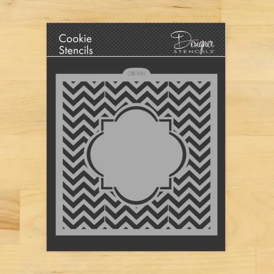 Chevron Monogram Plaque Cookie & Craft Stencil | CM108 by Designer Stencils | Cookie Decorating Tools | Baking Stencils for Royal Icing, Airbrush, Dusting Powder | Craft Stencils for Canvas, Paper, Wood | Reusable Food Grade Stencil {1}