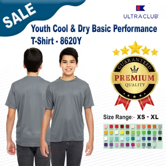 UltraClub&reg; Youth Cool & Dry Basic Performance T-Shirt GREY {2}