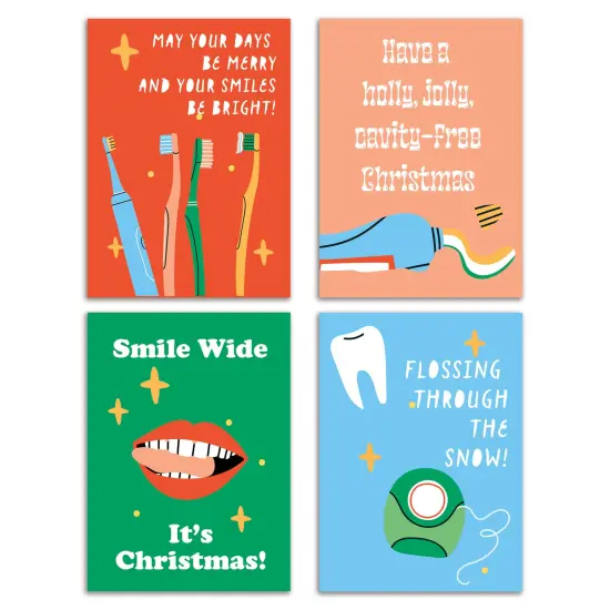 Dental-Themed Christmas Greeting Cards Boxed Set of 24 Holiday Notecards Featuring Funny Tooth and Smile Designs, Perfect for Dentists, Hygienists, and Dental Offices {1}