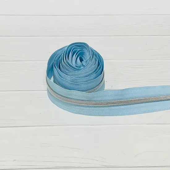 Sky Blue with Silver Teeth Zipper Tape {1}