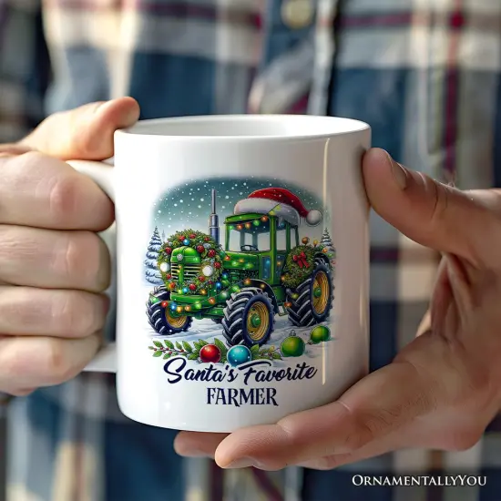 Santa's Favorite Farmer Mug, Christmas Green Tractor Gift {2}
