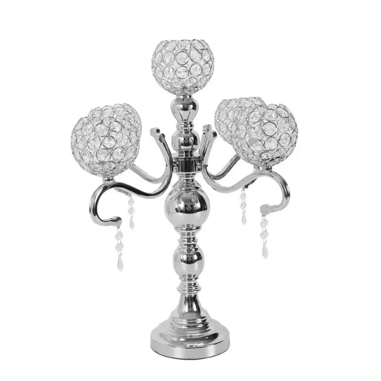 5 Arm Elegant Silver Crystal Candelabra Holders Wedding Table Centerpieces Gift {1}