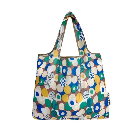 Wrapables Foldable Tote Nylon Reusable Grocery Bag (Set of 2), Happy Dots {3}
