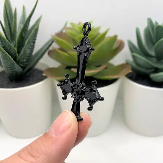 1, 4 or 20 Pieces: Black Enamel Inverted Cross Pendants {4}
