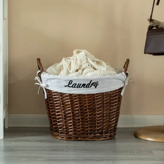 Wickerwise Handwoven Laundry Basket with Liner & Handles - Boho Decorative Storage Hamper for Clothes Blankets Pillows and Towels - Ideal for Laundry Room Bathroom Bedroom and Living Room Brown {6}