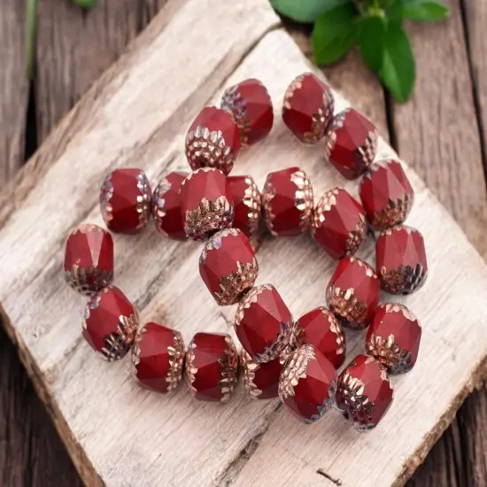 *10* 10mm Copper Washed Opaque Red Fire Polished Cathedral Beads {3}