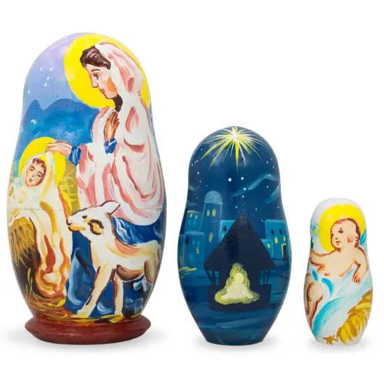 Set of 3 Nativity Scene Set Ukrainian Wooden Nesting Dolls 4.25 Inches {1}