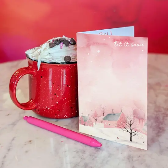 Soft Pink Christmas Greeting Cards Boxed Set of 24 Romantic Holiday Notecards Featuring Winter Village Scenes, Perfect for Girls and Elegant Festive Wishes {2}