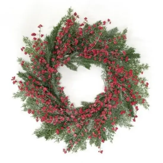 Sparkling Red Berries & Mixed Greens Wreath 24" {1}