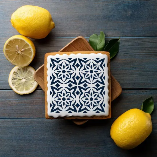 Scroll Tile Cookie & Craft Stencil | CM131 by Designer Stencils | Cookie Decorating Tools | Baking Stencils for Royal Icing, Airbrush, Dusting Powder | Craft Stencils for Canvas, Paper, Wood | Reusable Food Grade Stencil {2}