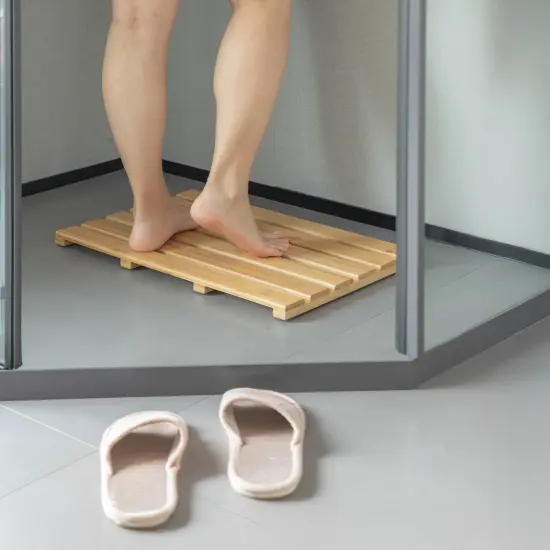 Basicwise 21.25-inch Luxury Non-Slip Waterproof Durable Bamboo Bath Mat - Multi-Purpose Home Essentials for Indoor and Outdoor Use - Perfect for Showers, Bathtubs, Spas, Saunas, Bathrooms, and Pools {3}