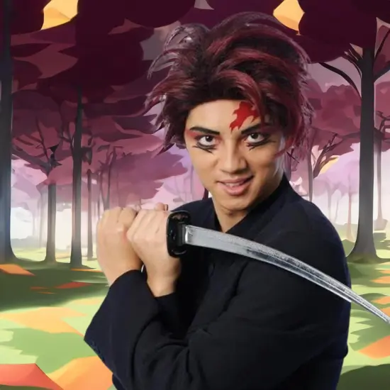 Anime Slayer Adult Burgundy Costume Wig {3}