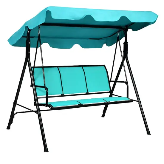 3 Person Patio Swing with Polyester Angle Adjustable Canopy Blue {8}