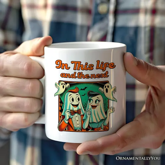 Retro Ghost Lovers Through Next Lives, Mug, Vintage Halloween Gift for Couples {2}