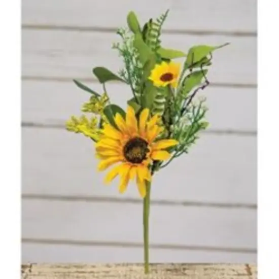 15" Long Mixed Sunflower and Heather Pick with Flexible Green-Wrapped Stem {2}
