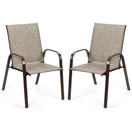 2 Pieces Patio Outdoor Dining Chairs with Powder Coated Steel Frame Grey {7}