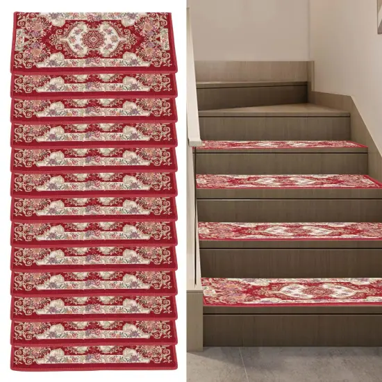 13pcs Non-Slip Washable Stair Treads Carpet Mats Polyester Self-Adhesive Kit {4}