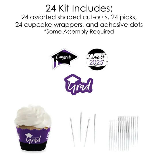 Big Dot of Happiness 2025 Purple Graduation Cupcake Decoration - Party Cupcake Wrappers and Treat Picks Kit - Set of 24 {6}