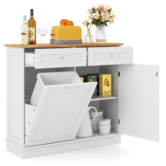 Rubber Wood Kitchen Trash Cabinet with Single Trash Can Holder and Adjustable Shelf Grey {9}