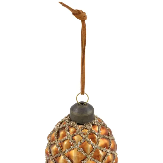 Northlight Glittered Pine Cone Glass Christmas Ornaments - 5" - Brown - 4ct {7}