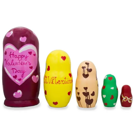 Set of 5 St. Valentine's Day Cupid Love Wooden Nesting Dolls 6 Inches {3}