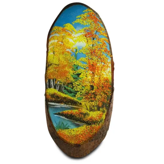 Autumn on River Banks Woodcut Painting Wall Art Plaque {1}