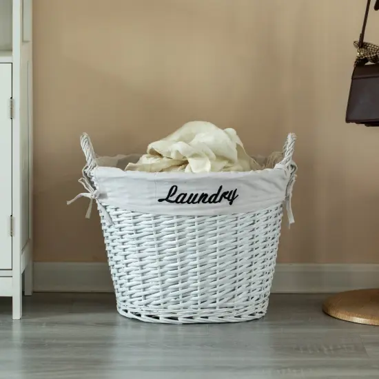 Wickerwise Handwoven Laundry Basket with Liner & Handles - Boho Decorative Storage Hamper for Clothes Blankets Pillows and Towels - Ideal for Laundry Room Bathroom Bedroom and Living Room White {6}