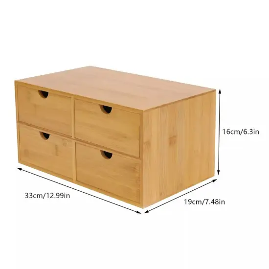 Bamboo Desk Organizer with 4 Drawers Tabletop Mini Small Drawer Storage Box {4}
