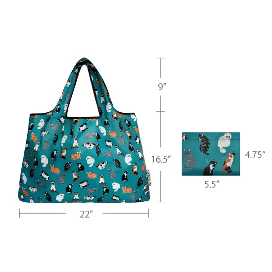 Wrapables Large Foldable Tote Nylon Reusable Grocery Bags, Kitties Everywhere {2}