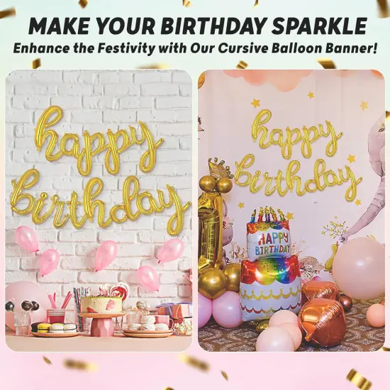 Happy Birthday Cursive Gold Foil Balloons {3}