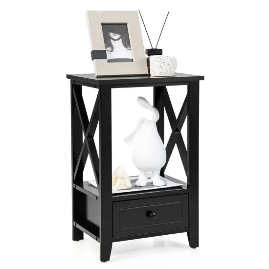 Costway Modern Nightstand with Bottom Drawer Storage Shelf Small Side End Table White\Black {1}