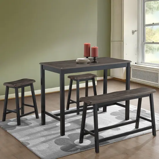 Costway 4 Pcs Solid Wood Counter Height Table Set w/ Height Bench & Two Saddle Stools {4}