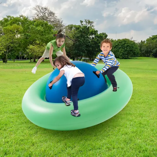 Costway 7.5 FT Inflatable Dome Rocker Bouncer with 6 Handles Fun Outdoor Game for Kids Green/Pink {2}