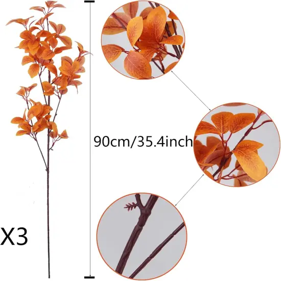 3 Pcs Artificial Fall Leaves with Stems Table Centerpieces Decoration - Orange {2}
