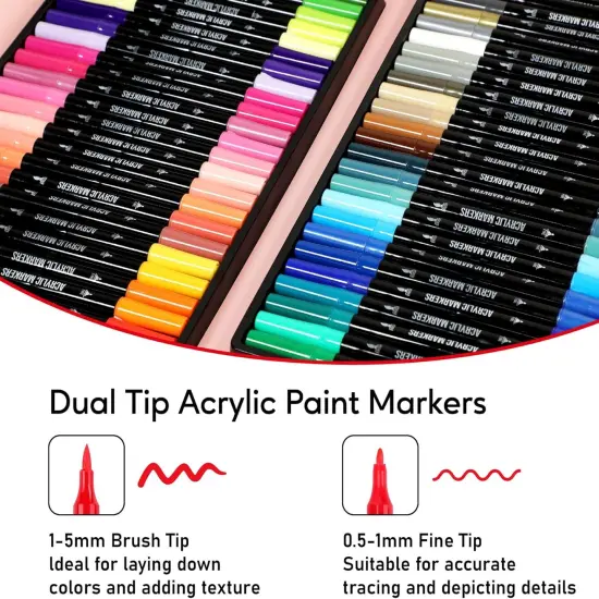 48 Colors Acrylic Paint Markers, Dual Tip with Fine Tip and Brush Tip Pens for Stone {2}
