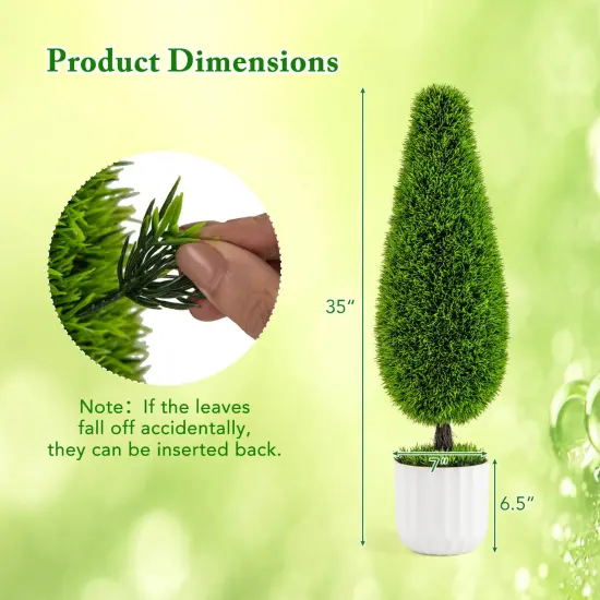 Costway 2 Pack Artificial Cedar Plant 3 FT Potted Teardrop Shaped Bush with Premium PE Leaves {3}