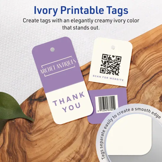 Avery Printable Perforated Rounded Rectangle Price Tags, Sure Feed Technology, 1-1/2" x 3", Matte Ivory Cardstock, Print-to-The-Edge, Laser/Inkjet Printable, 100 Total {9}