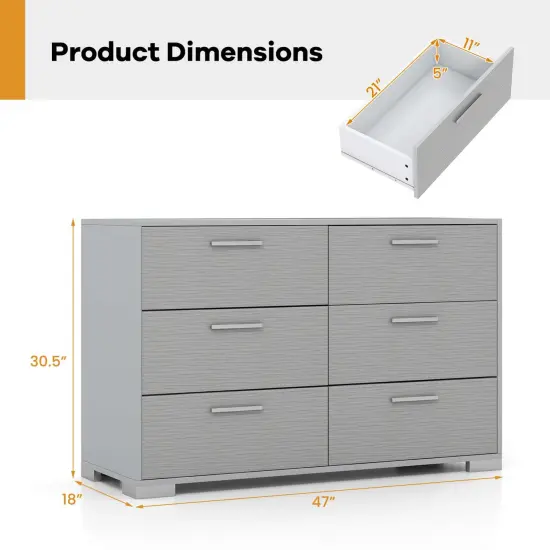 Costway 6 Drawer Storage Cabinet with Metal Legs & Handles Anti-Toppling Devices {3}