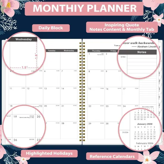 2026-2027 Monthly Planner/Calendar - Jan. 2026 - Dec. 2027, 9" x 11" Planner 2026-2027, 2-Size Pocket, Monthly Tabs, Premium Paper {1}