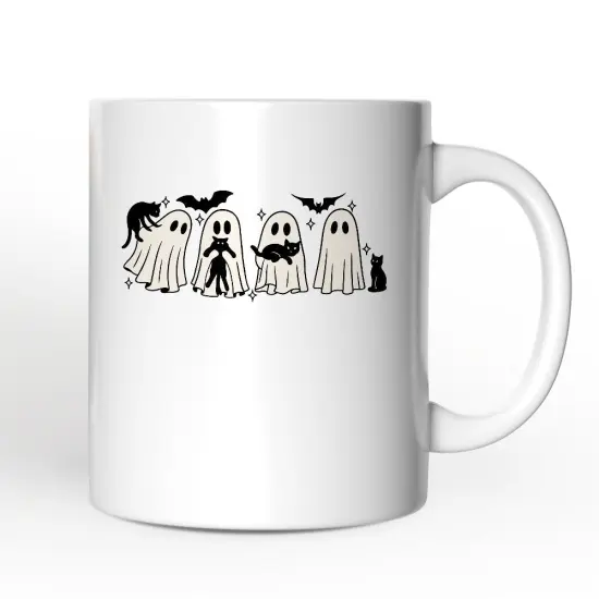 Ghosts and Cats Spooky Mug, Whimsical Halloween Gift {3}