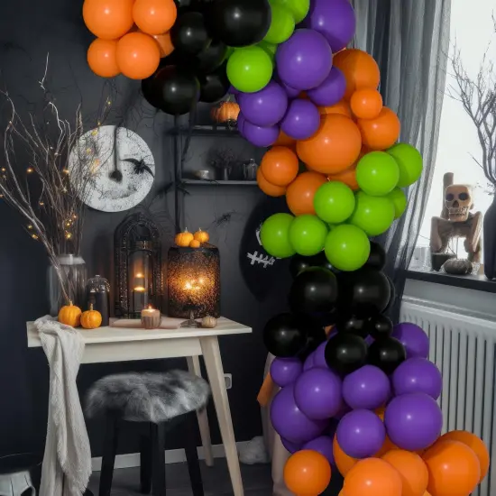 60Pcs Halloween Party Balloons Kit with Ribbons - 12" (Black, Orange, Green, Purple) {2}