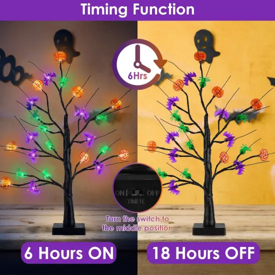 2Pack 1.97FT Lighted Halloween Trees Halloween Indoor Decorations Black Halloween Tree Lights with Timer Adjustable Twigs for Tabletop Party {2}