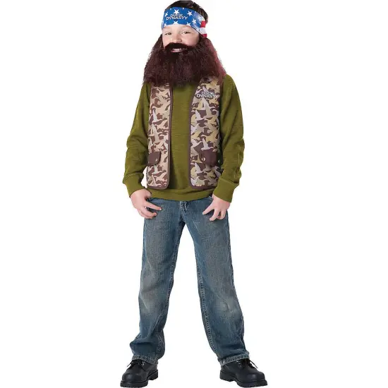 Boy&rsquo;s Duck Dynasty Willie Costume Camouflage Vest Beard and Bandana Small {1}